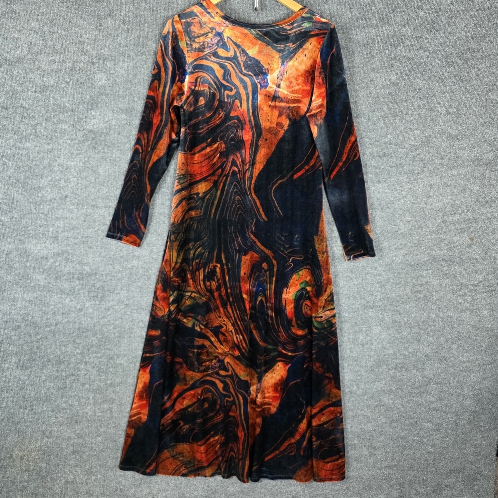 Soft Surroundings Velvet Maxi Dress S Artsy Marble Pockets Boho Long Sleeves - Picture 6 of 8